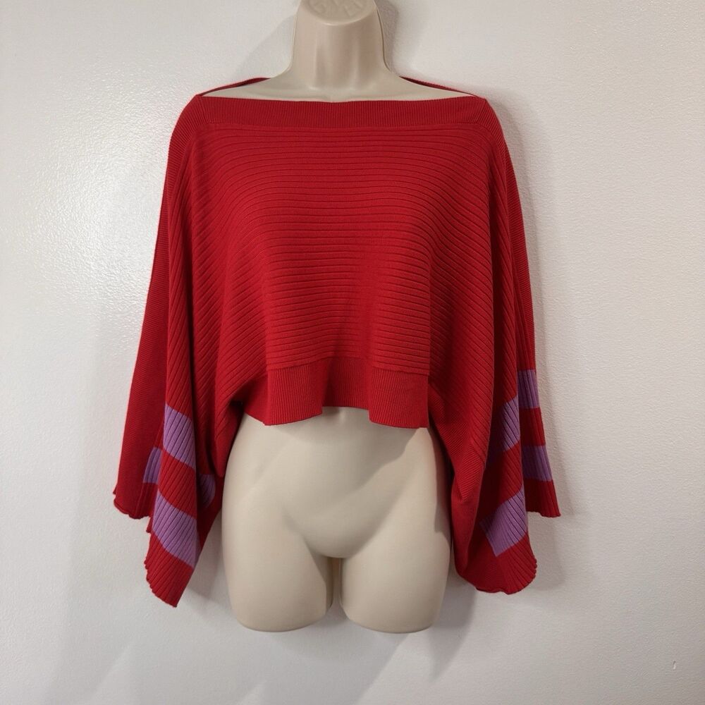 Eva Mendes New York & Company Sweater M Crop Shrug Wide Sleeve Red Purple Knit